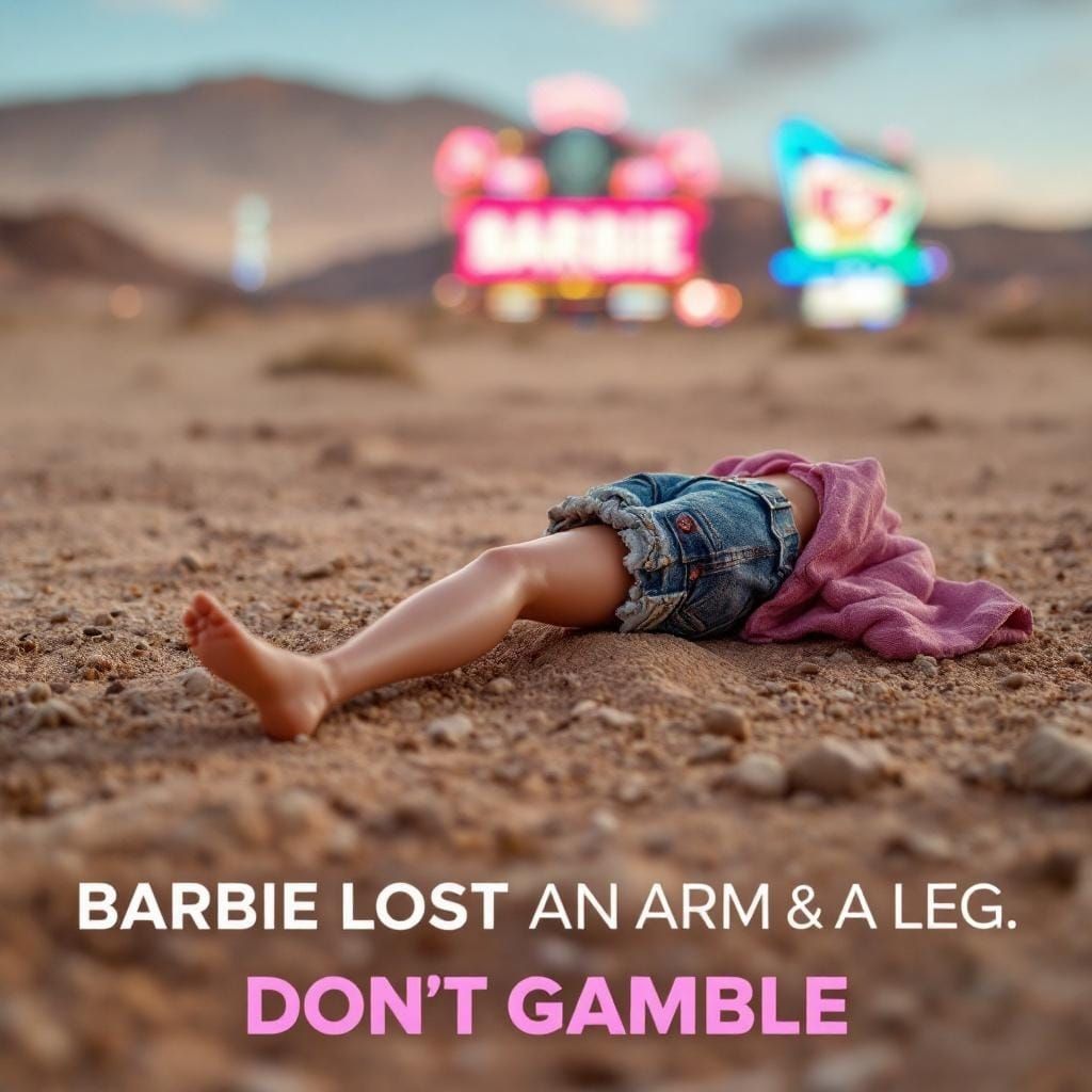 Desert Casino: Barbie's Lost Gamble in Photorealistic Style
