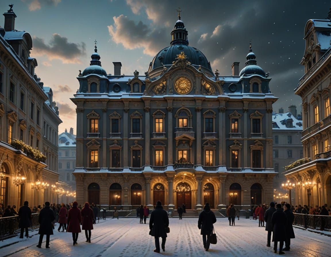 Winter City Square in Rococo Baroque Style