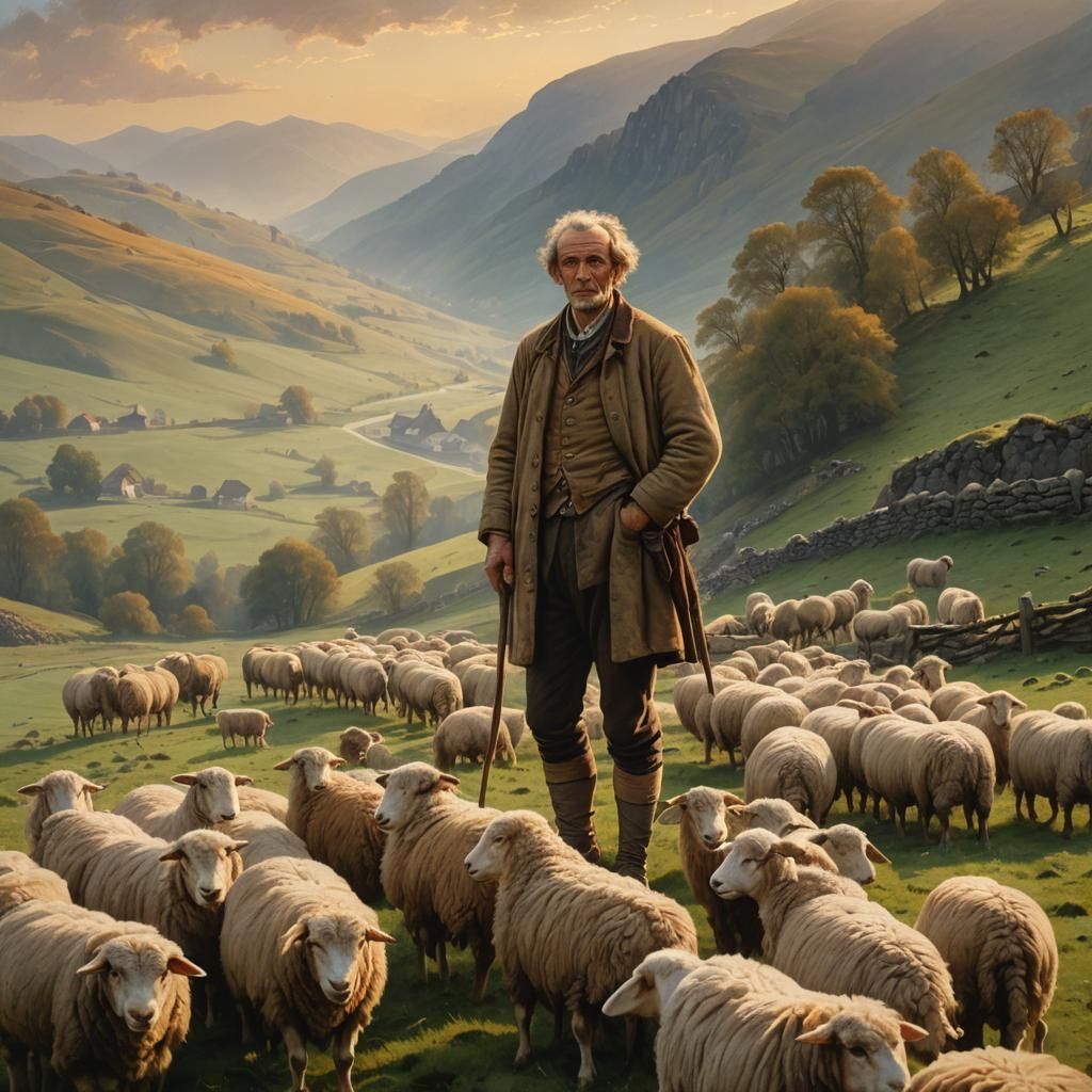 Bukovina Shepherd in Carpathian Landscape