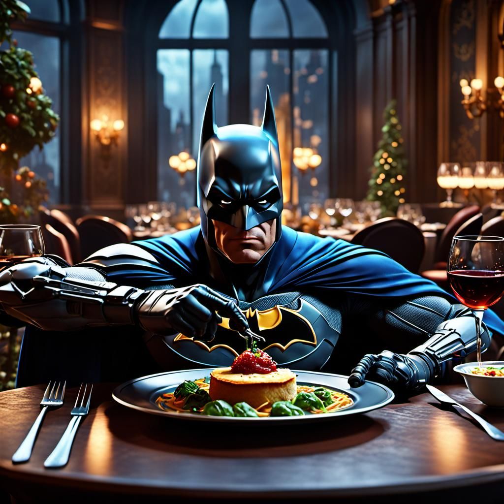 Batman eating dinner at fancy restaurant π₯