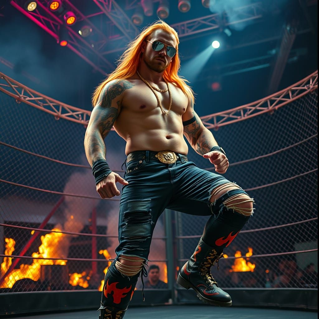 Cyberpunk Wrestler in Steel Cage Arena