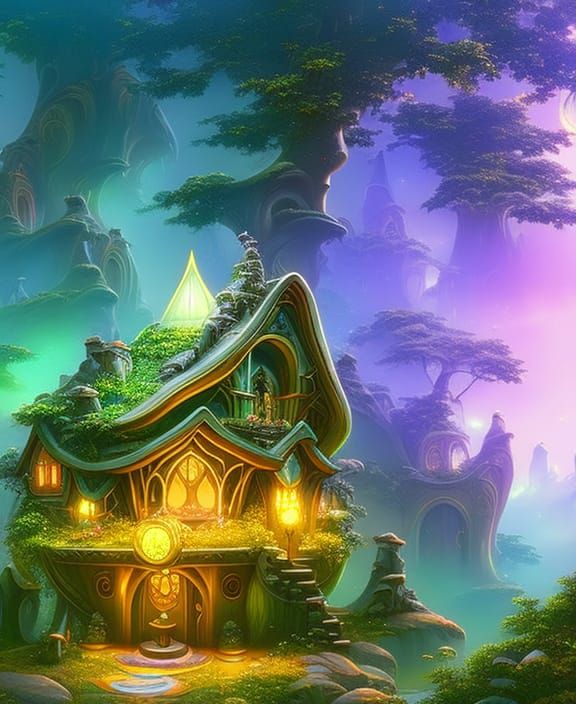 Glowing Fairy House in Art Nouveau Style