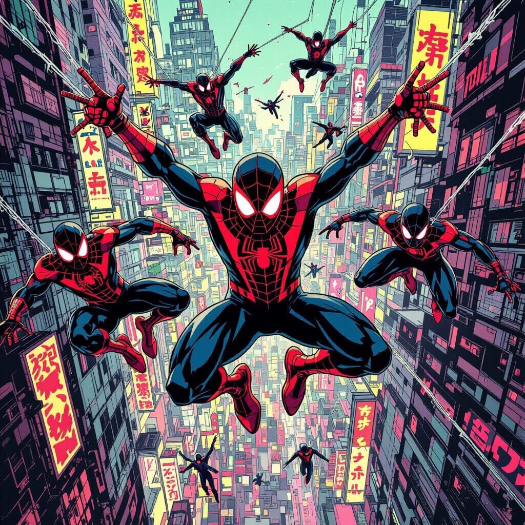 Chaotic Spider-Verse: Multitude of Heroes in Gritty Urban St...