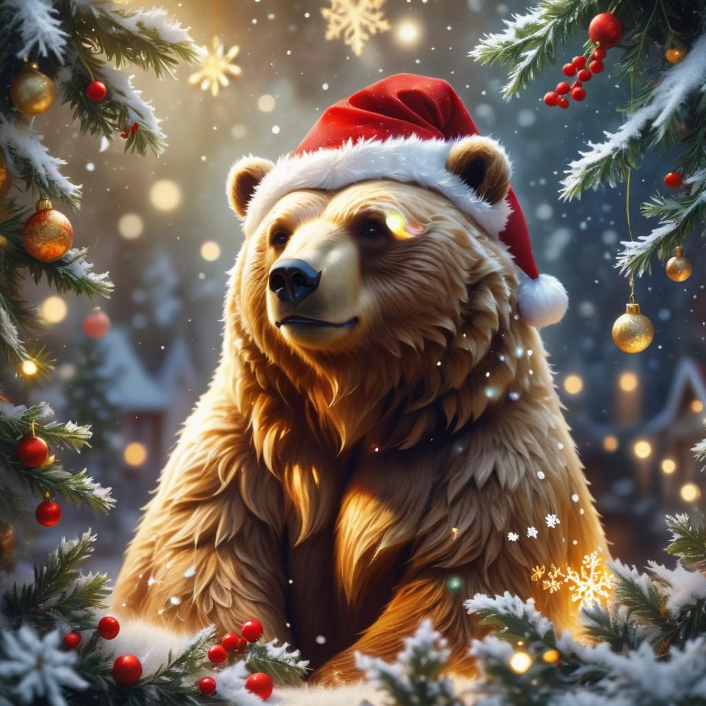 Regal Christmas Bear in Whimsical Watercolor Style
