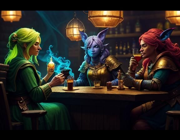 Gnomes Casting Spells in Tavern, Digital Matte Painting