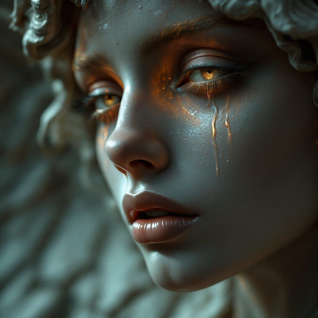 Gothic Angel Sculpture Crying, Hyperrealistic Digital Art