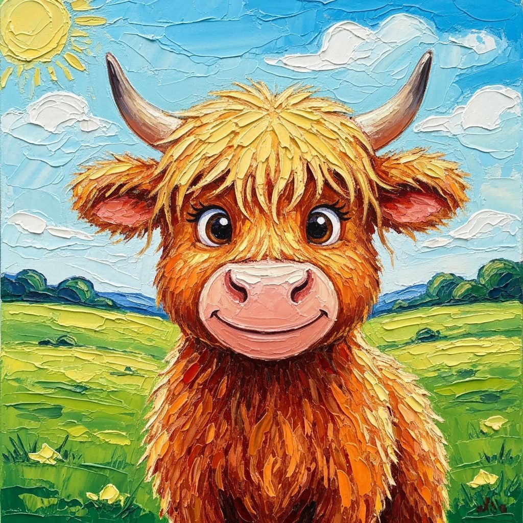 Fluffy Highland Cow as Vibrant Impasto Oil Painting