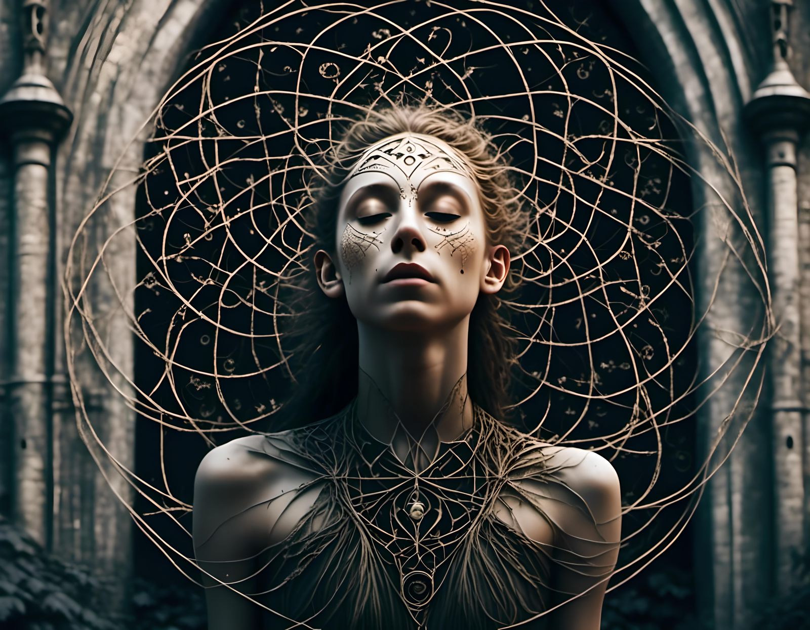 Ethereal Cathedral Guardian with Tree Hair