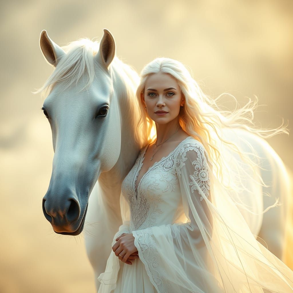 Ethereal Regency Goddess Surrounded by Soft Golden Light