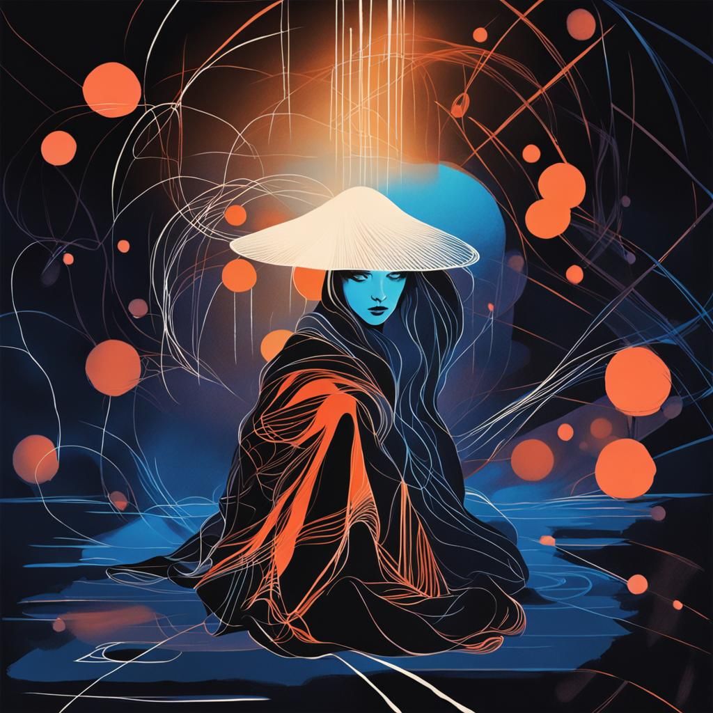 Elegant Woman in Minimalist Neoart Ink Drawing