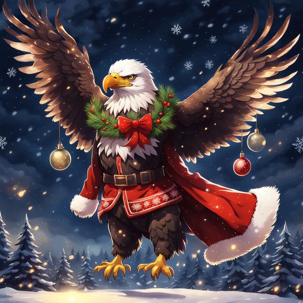 Happy Christmas Eagle in Anime Style