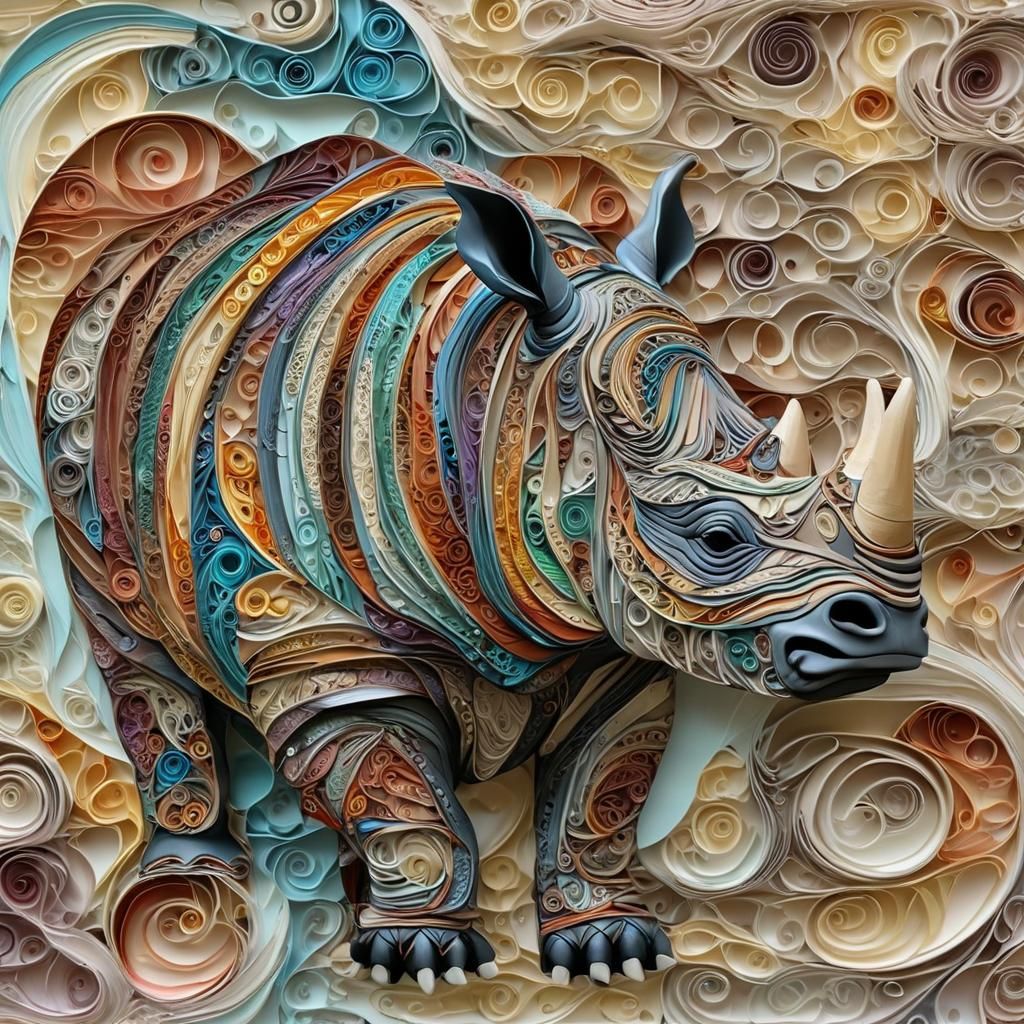 Javan Rhino in Alcohol Ink and Zentangle