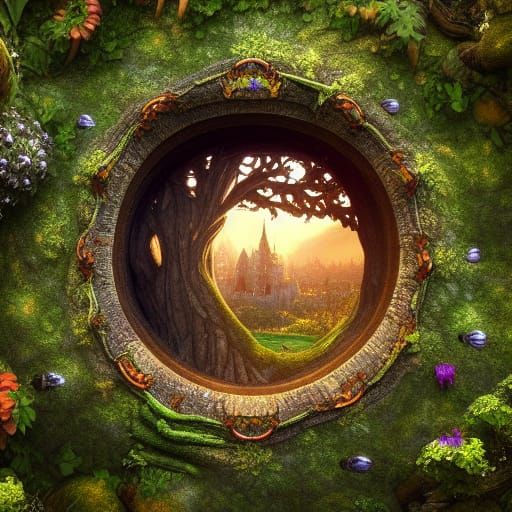 Fantasy Castle in Tree Hole: Fisheye View