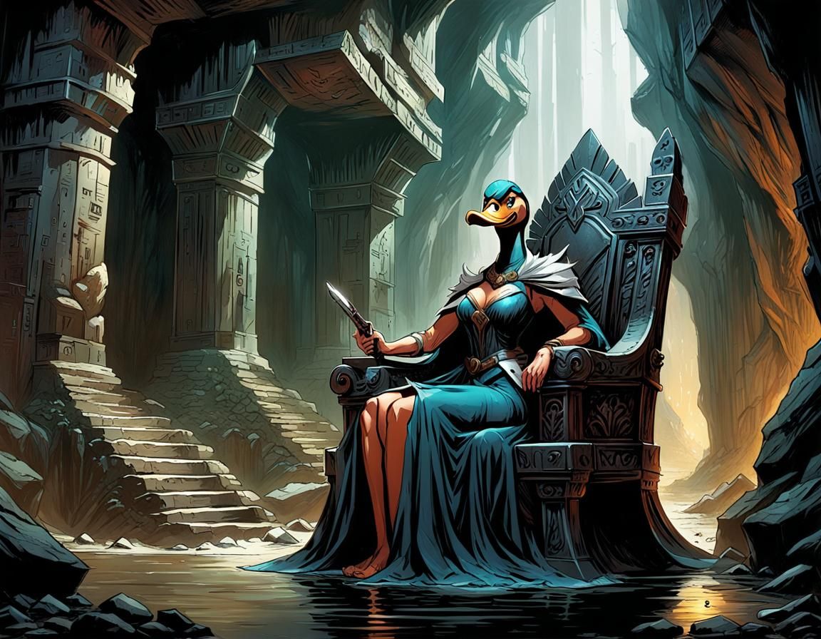 Humanoid Duck Girl on Throne, Comic Book Art