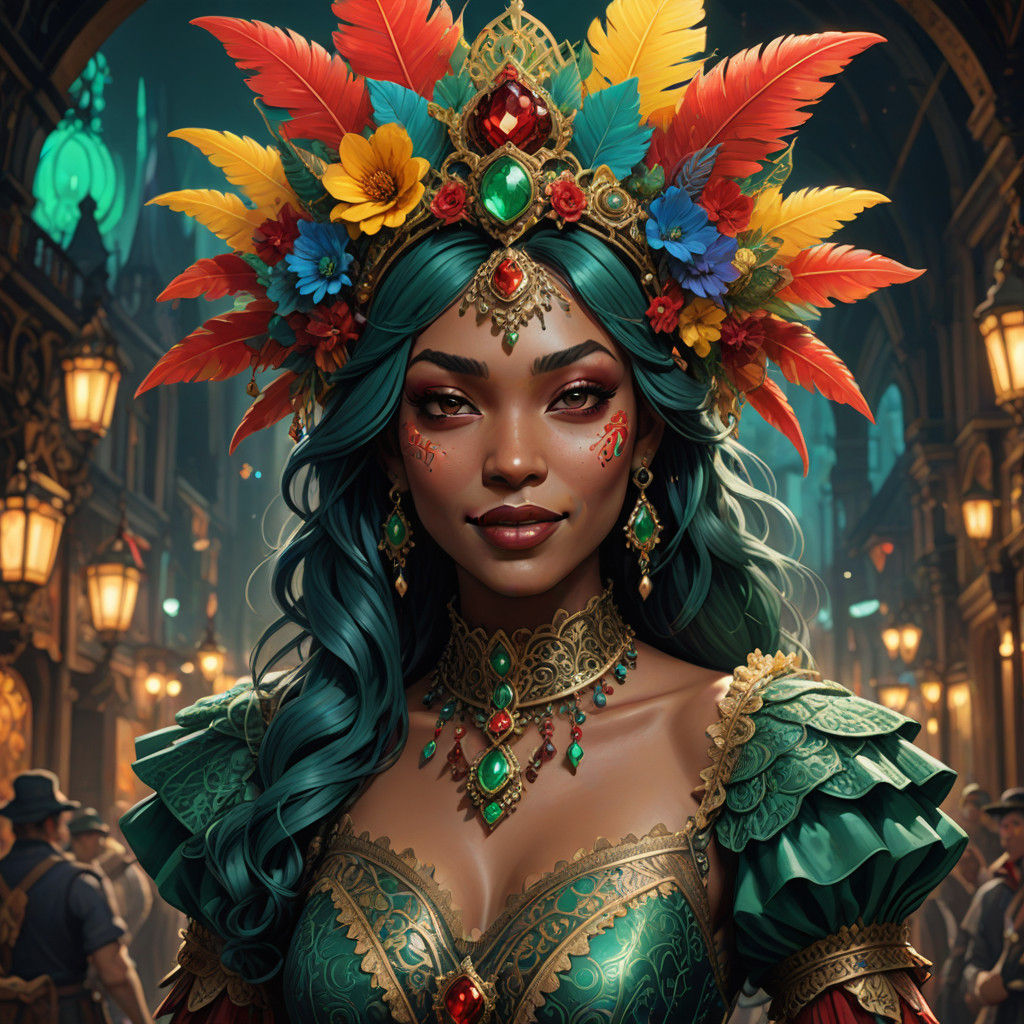 Vibrant Carnival Jesters in Cyberpunk Style