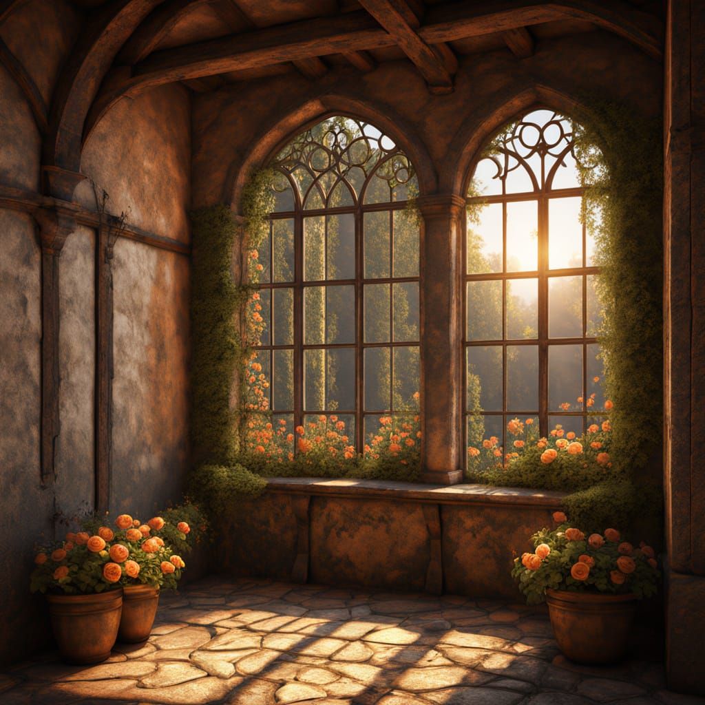 Medieval Hall Illuminated by Warm Golden Light