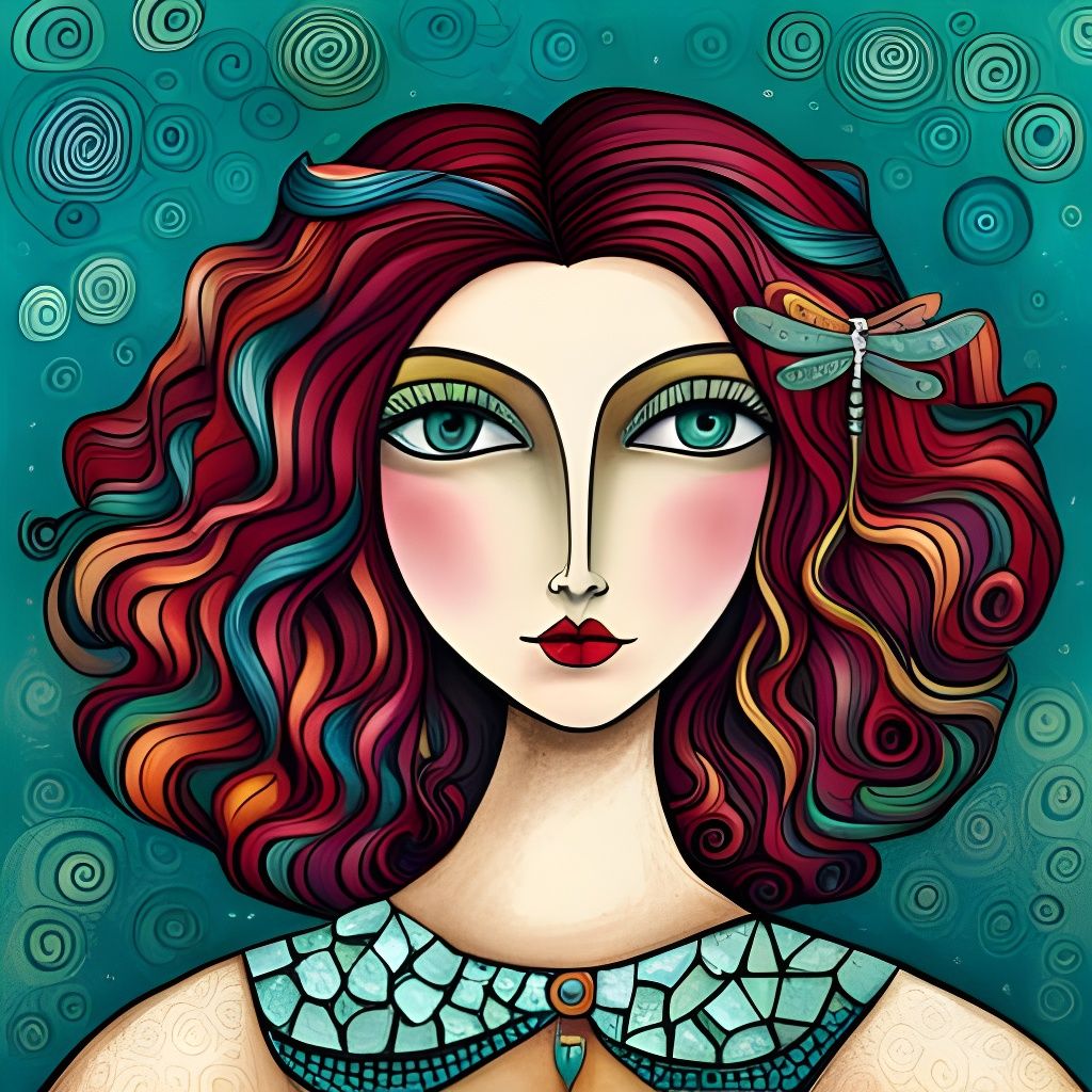 Adorable Dragonfly Girl in Art Brut Style