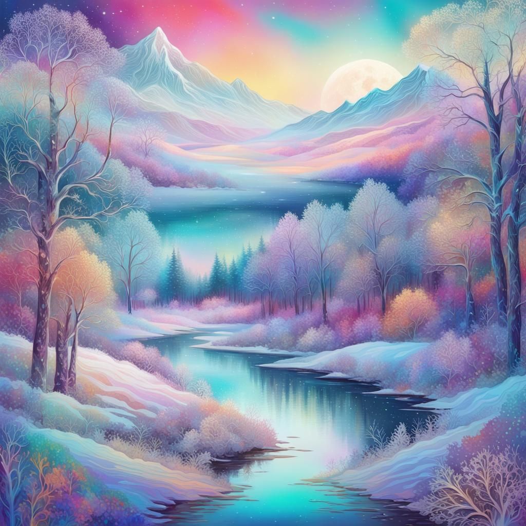 Vivid Winter Landscape in Astral Cosmic Style