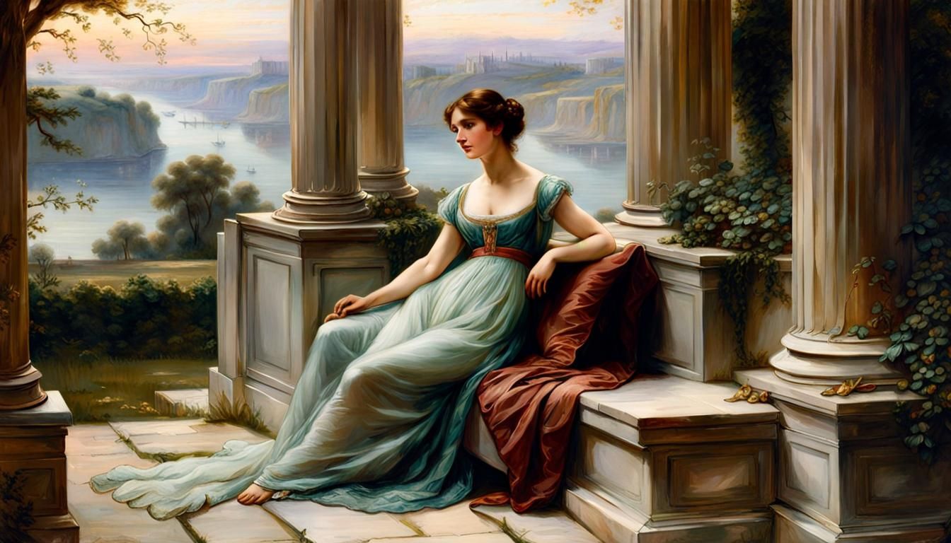 Regency Era Sisters in Gouache Watercolor Style