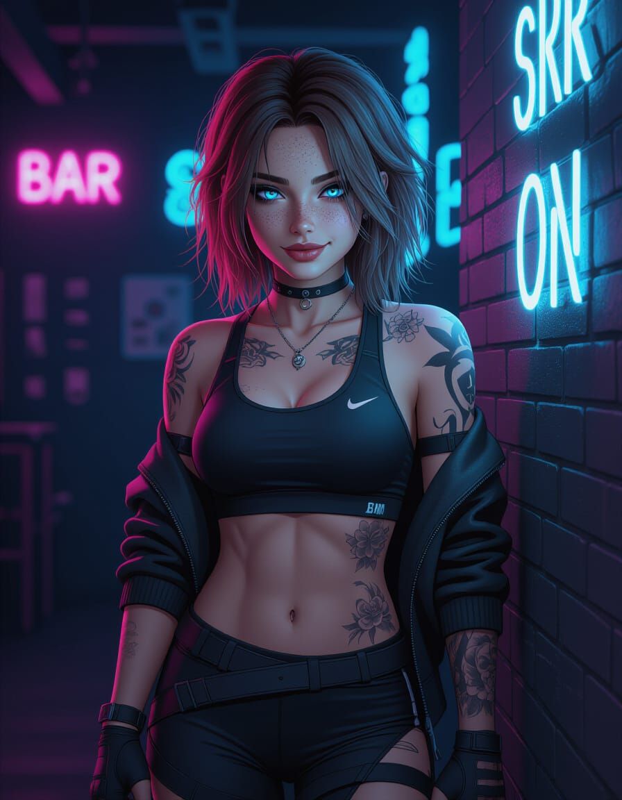 Anime Punk Necromancer in Sci-Fi VR Bar