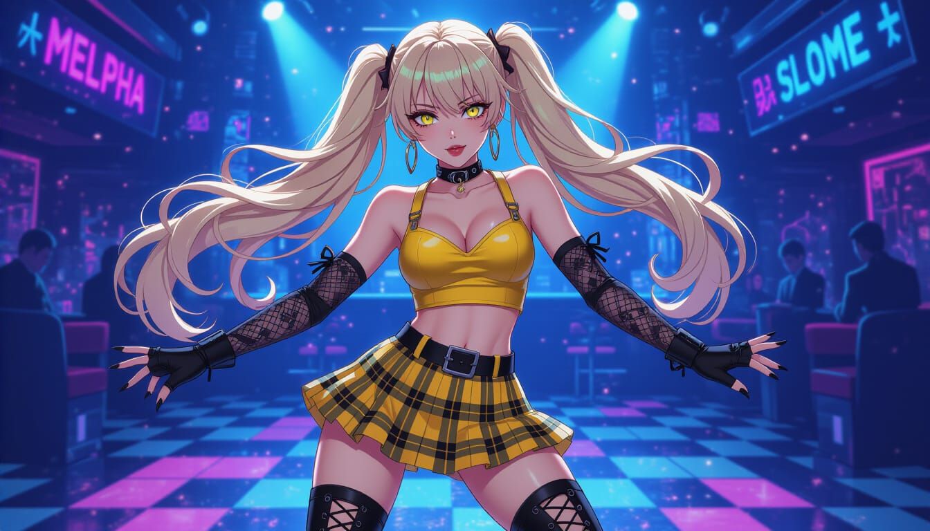 Cyberpunk Anime Woman Dancing in Nightclub
