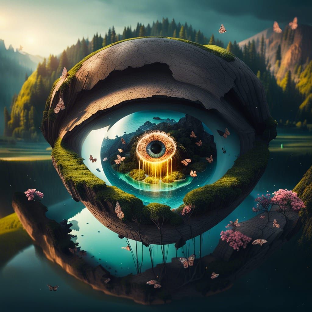 Surreal Eyeball Island in Floating Landscape
