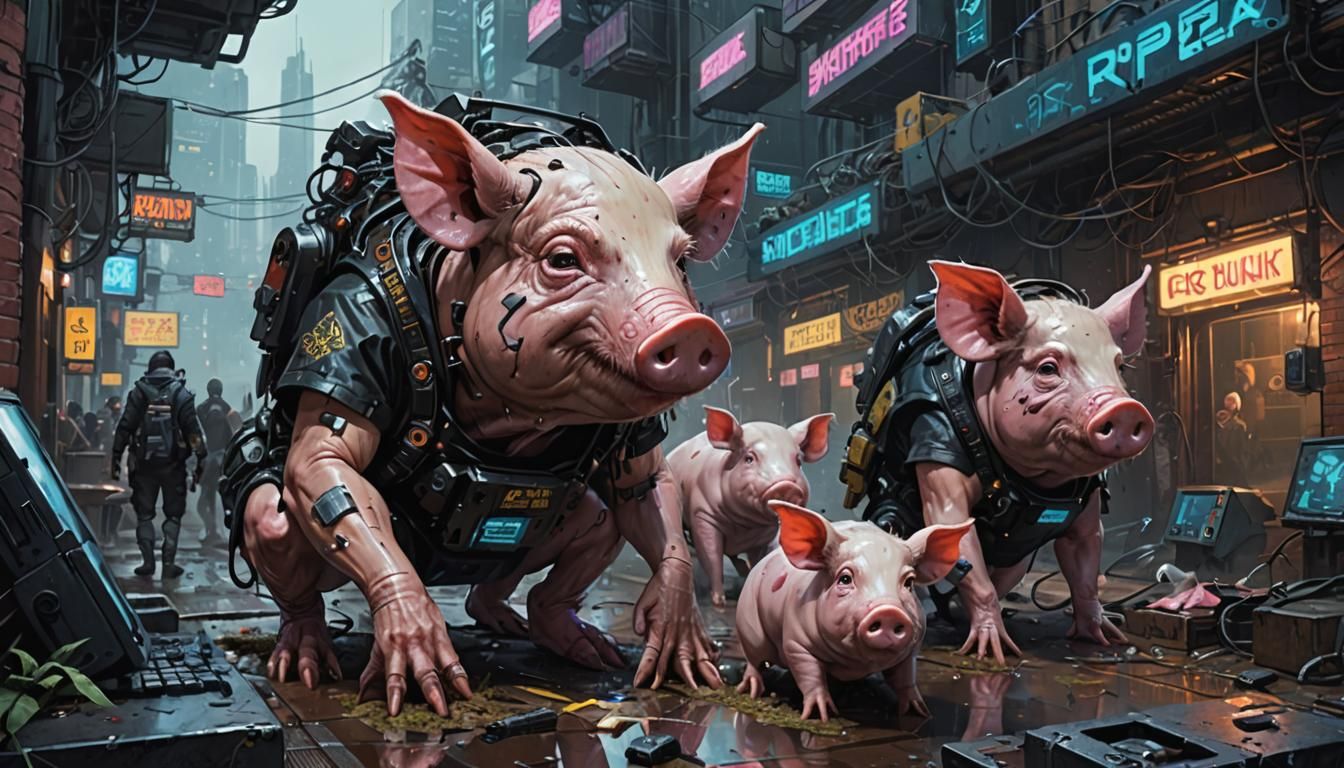 Sinister Cyberpunk Pigscape by Rutkowski