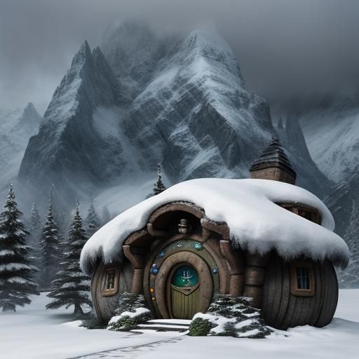 Snowy Hobbit House in Middle Earth Digital Painting