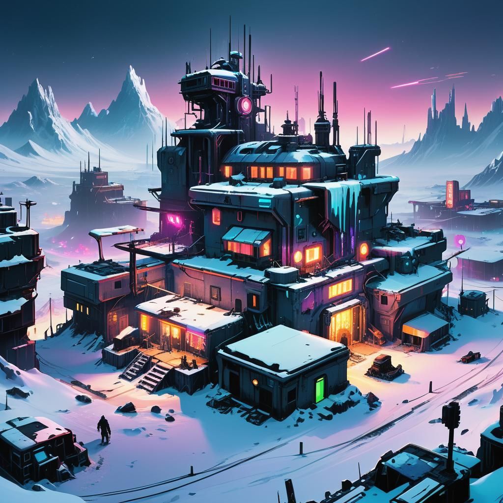 Steampunk Outpost Shines Bright Against Frozen Tundra