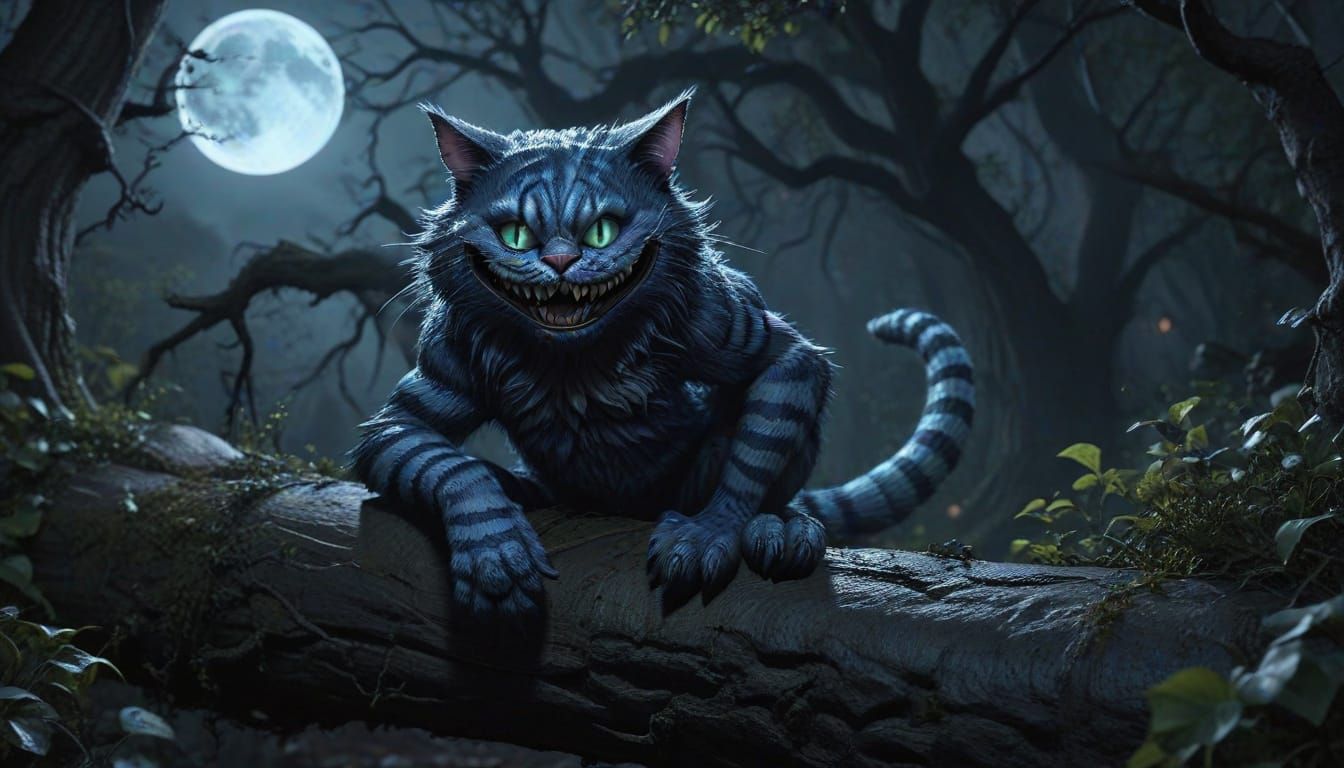 Surreal Wonderland Horror: Cheshire Cat's Sinister Smile