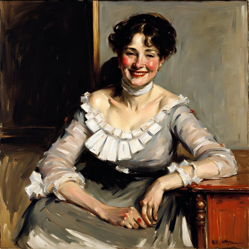 Smiling Woman in Impressionist Portrait Style
