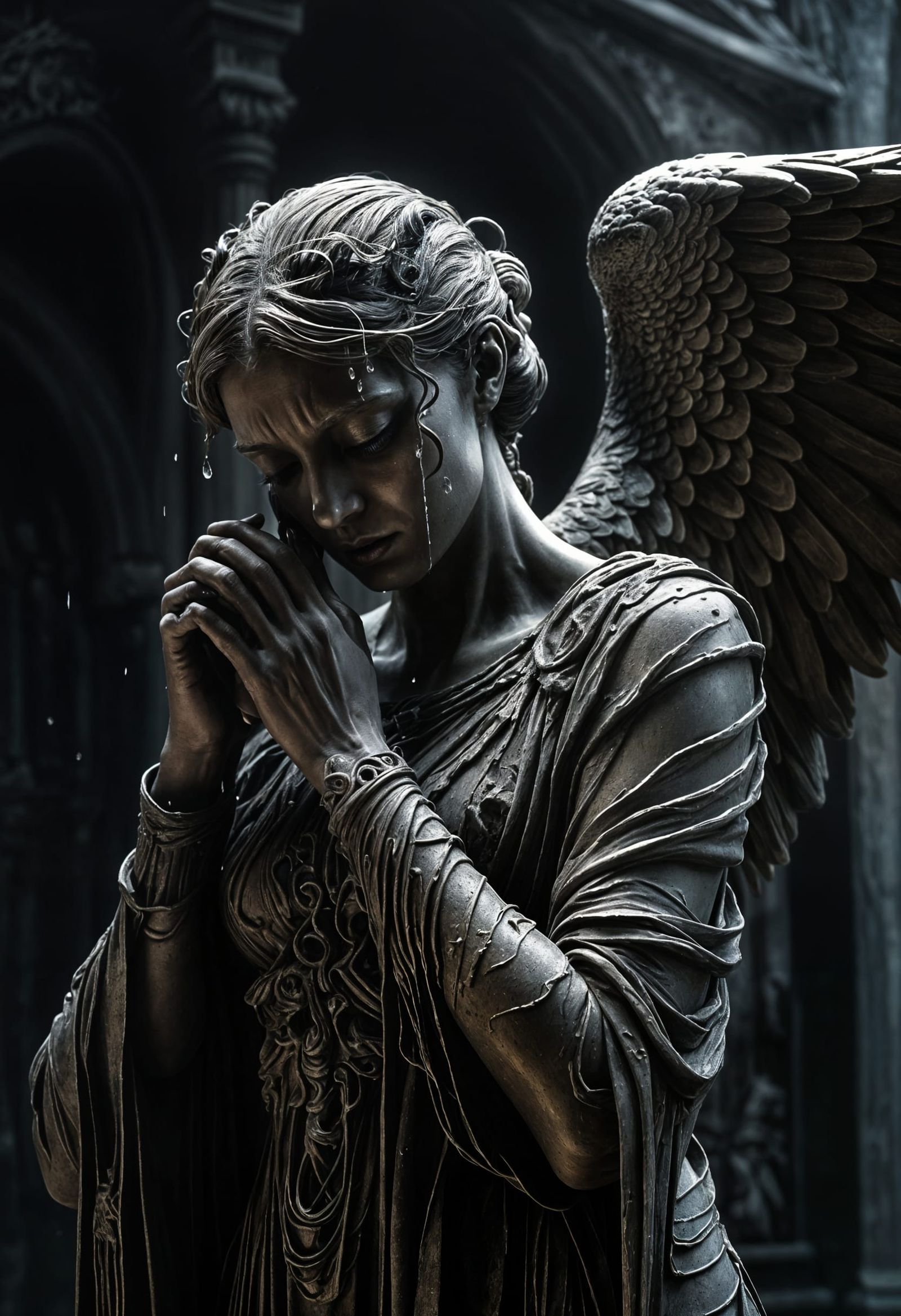 Sorrowful Stone Angel in Gothic Fantasy Art