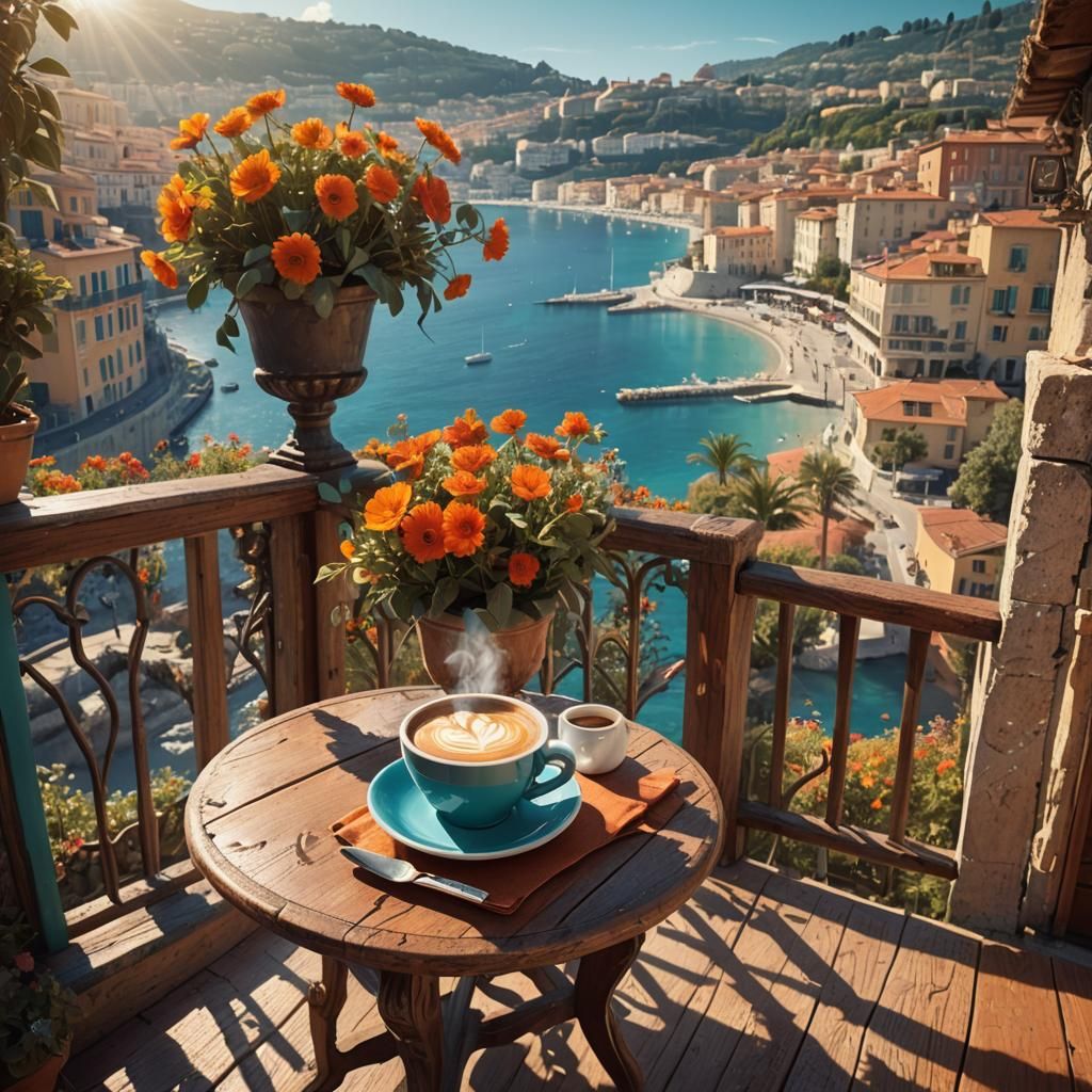 Cozy Cafe Overlooking French Riviera Coastline