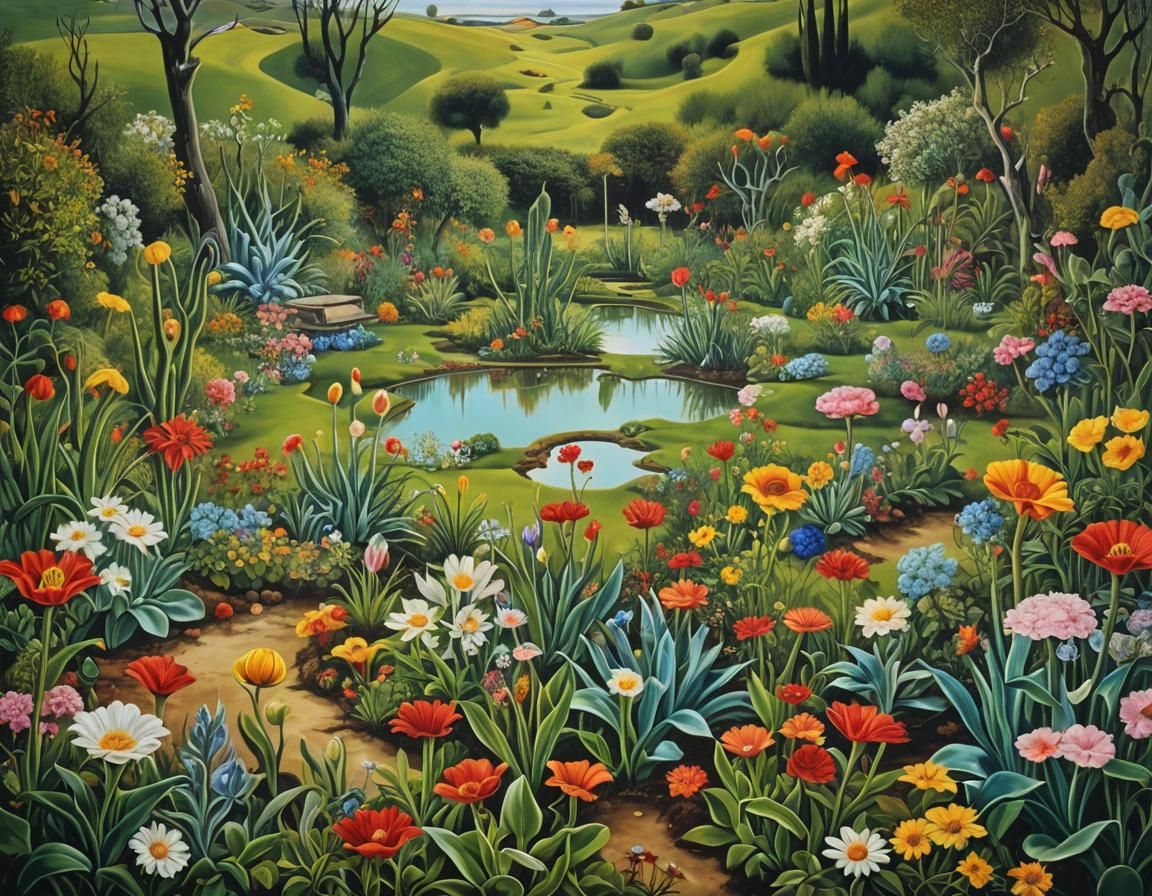 Surreal Garden on a Hill in Dali Style