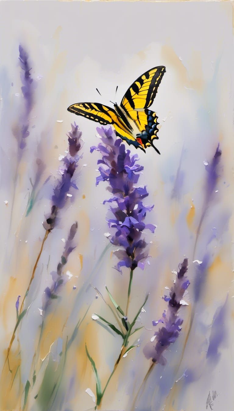 Swallowtail Butterfly on Lavender Watercolor Painting