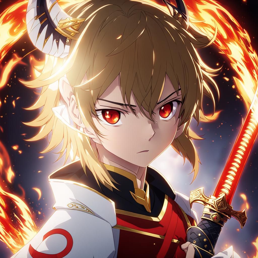 Anime Key Visual: Boy with Katana and Flames