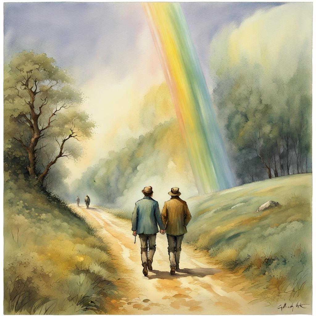 Fantasy Travelers Return Home: Ink and Watercolor Art