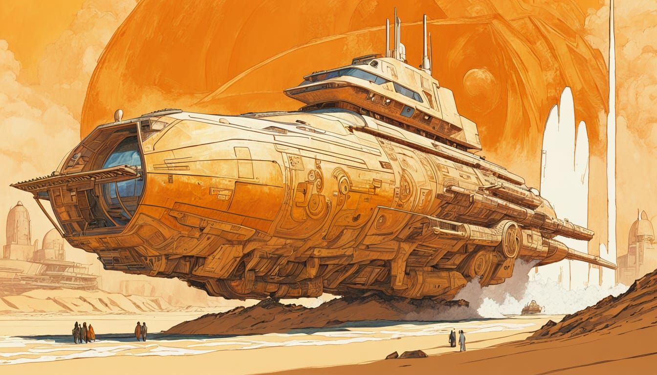 Nuclear-Powered Sand Ship in Moebius Style