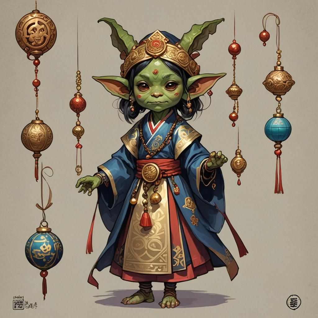 Goblin Priestess in Hanbok Dress, DND Concept Art