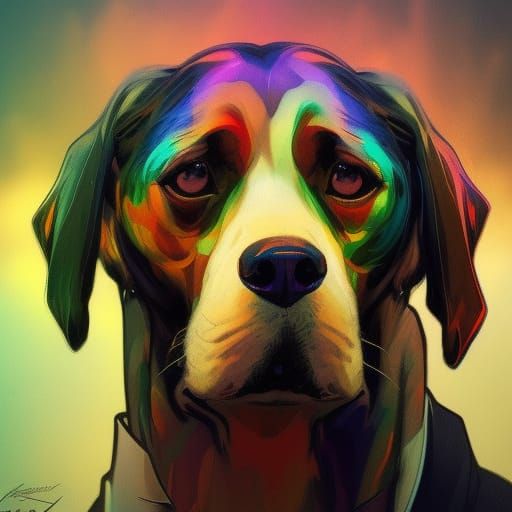Rainbow Dogs Portrait in Hyperdetailed Digital Art