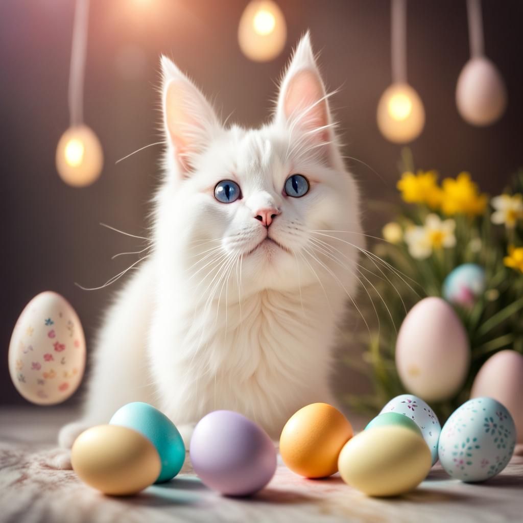 Cat with Bunny Ears in Divine Easter Scene