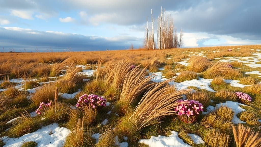 Windswept Tundra Blooms in Early Spring