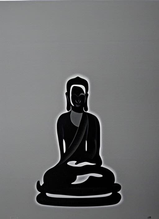 Minimalist Black and White Buddha Painting