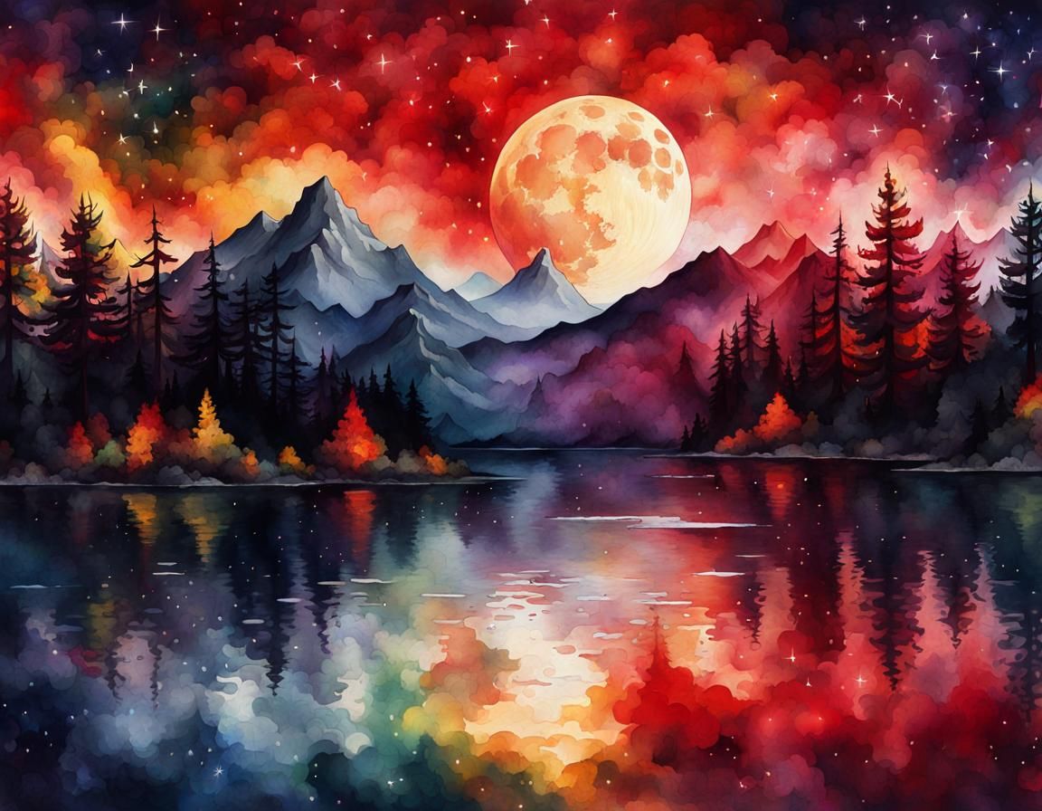 Eerie Watercolor Painting of a Sinister Landscape