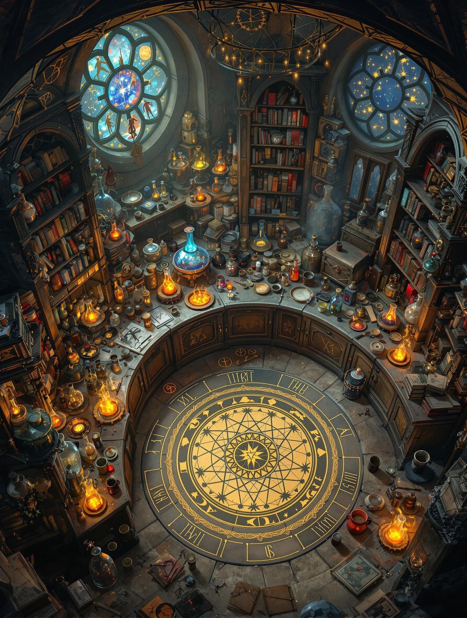 A Meticulously Detailed Alchemist's Laboratory Scene in Magi...