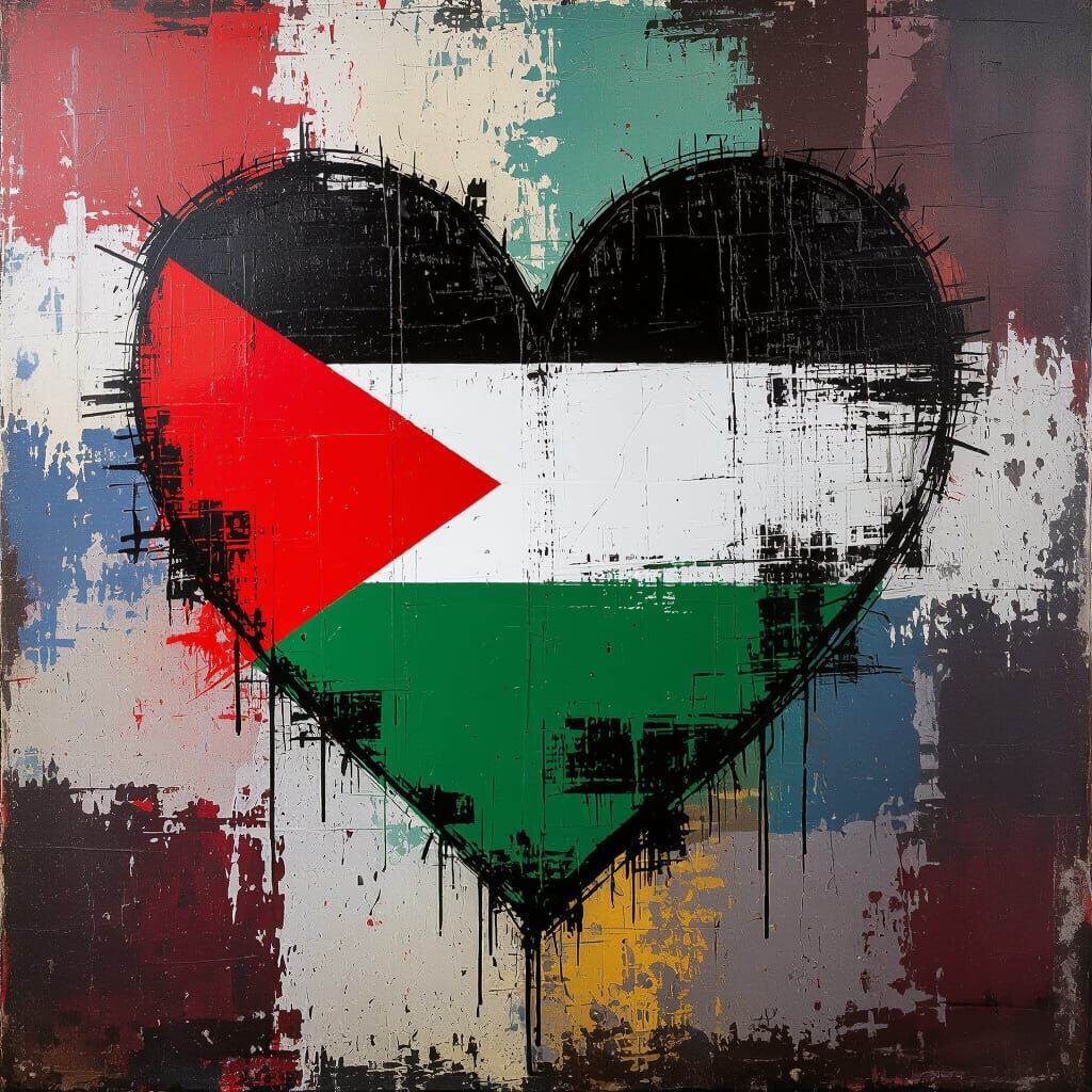Palestinian Flag Heart in Abstract Expressive Style