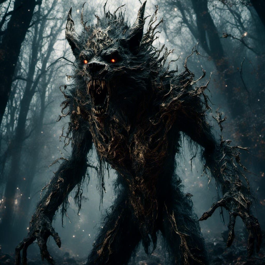 Terrifying Werewolf in Dark Forest: Fantasy Art