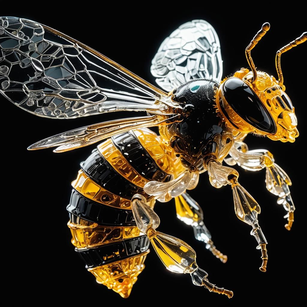 Crystal Glass Bee Sculpture in Macro Photography
