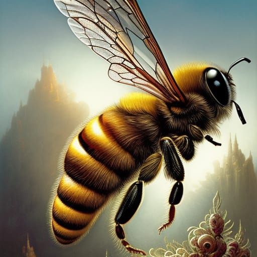 Detailed Honey Bee Digital Illustration