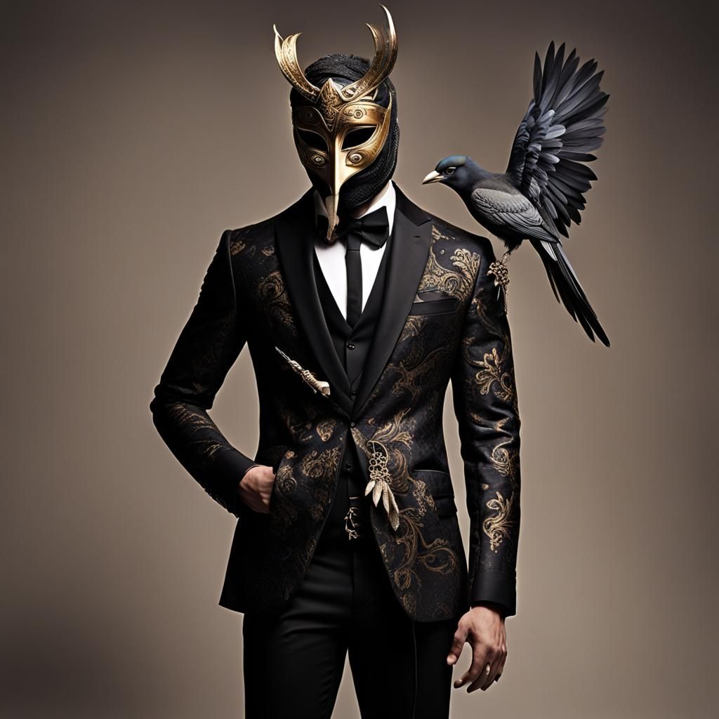 Elegant Masquerade Outfit with Bird Mask